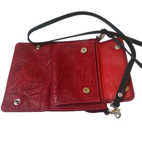 KAHLILA Red Tooled Leather Crossbody Wallet Purse Bag - Picture 15 of 16